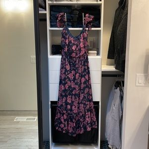 Love and Blooms Navy Blue Floral Print Off-the-Shoulder Dress